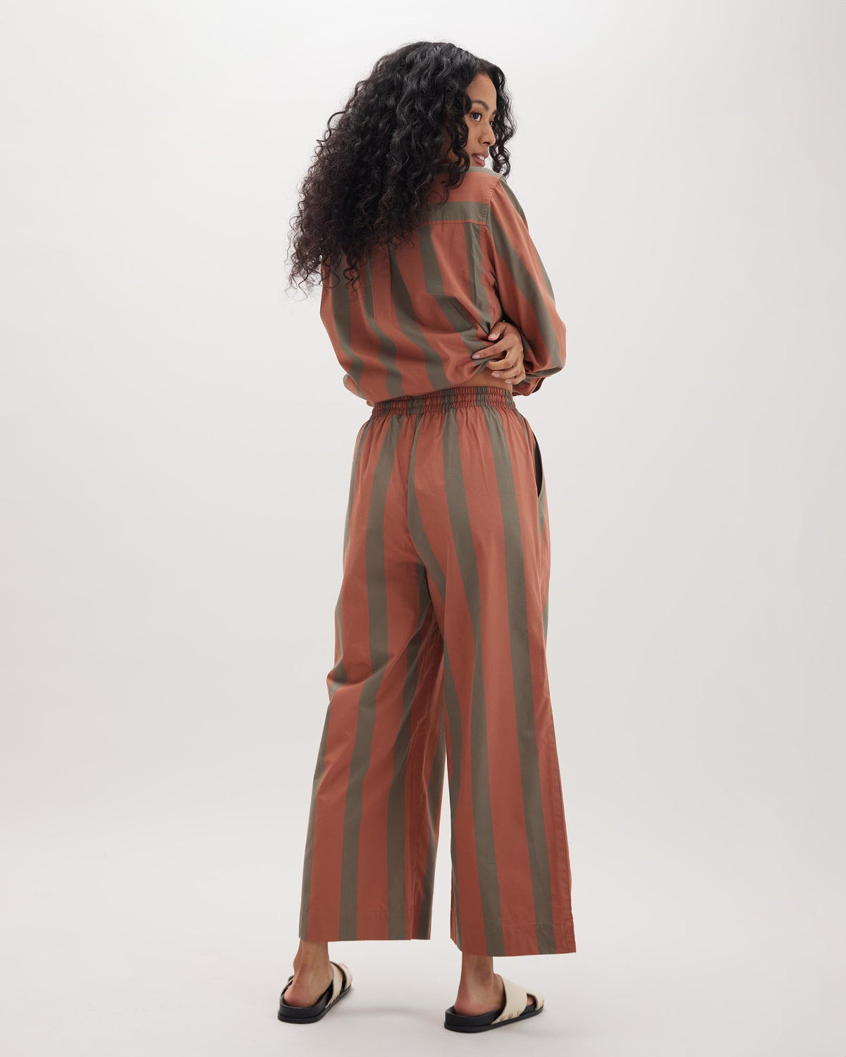 Womens Venice Drawstring Pant - Cotton Rayon Woven - Russet Sage Stripe