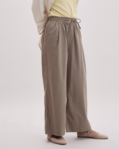 Womens Venice Drawstring Pant - Cotton Rayon Woven - Warm Grey