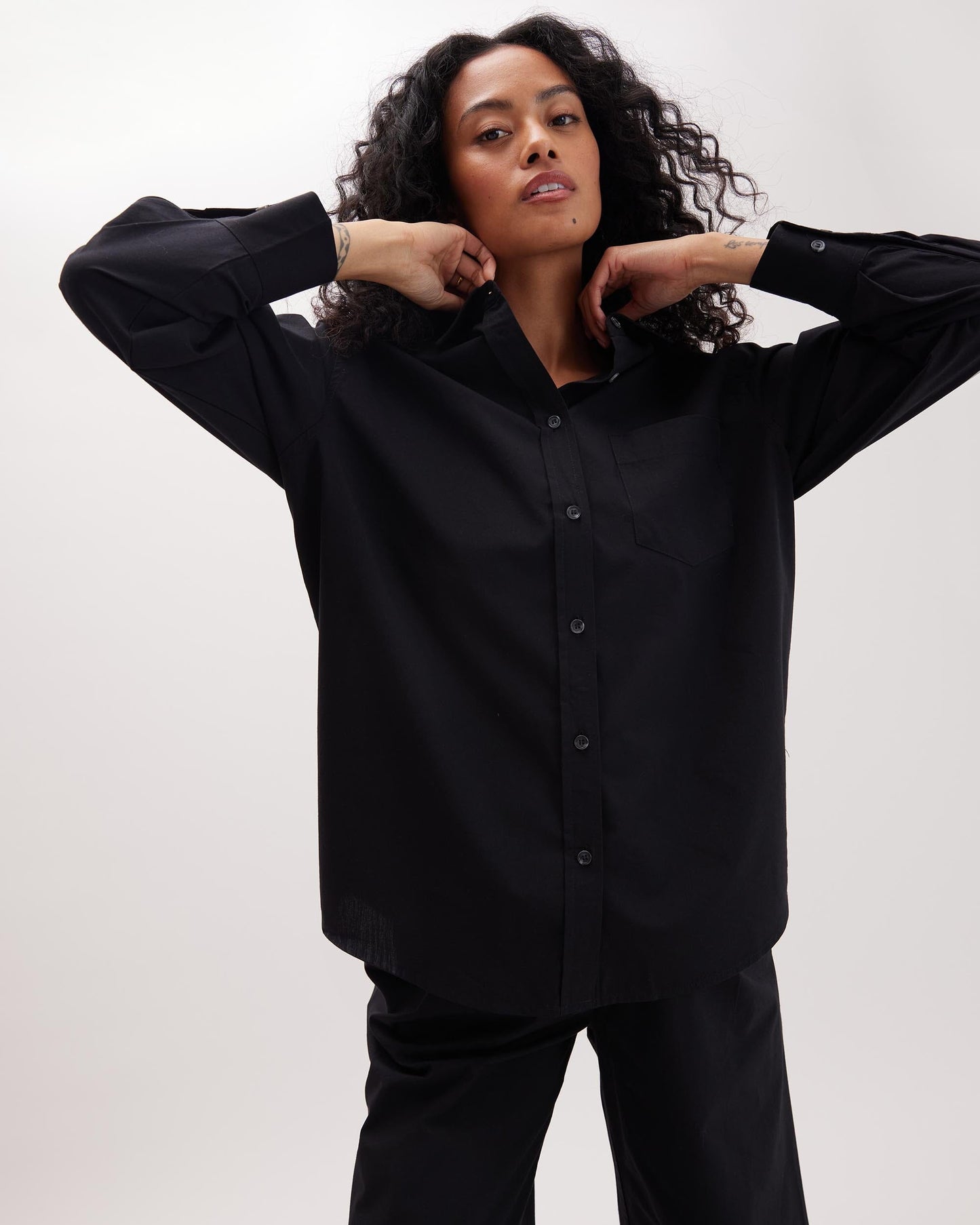 Womens Venice Button Up Shirt - Cotton Rayon Woven - Black