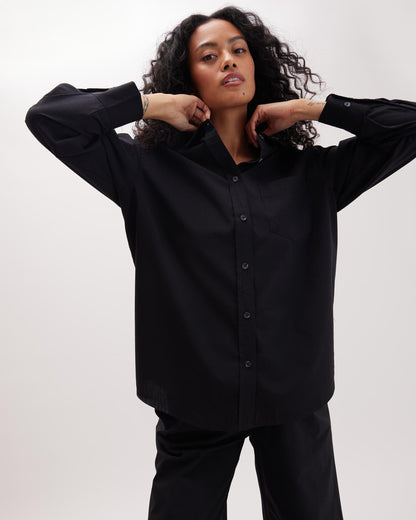 Womens Venice Button Up Shirt - Cotton Rayon Woven - Black
