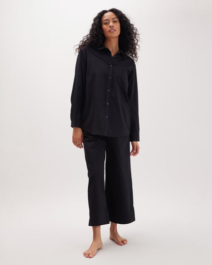 Womens Venice Button Up Shirt - Cotton Rayon Woven - Black