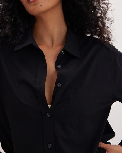Womens Venice Button Up Shirt - Cotton Rayon Woven - Black