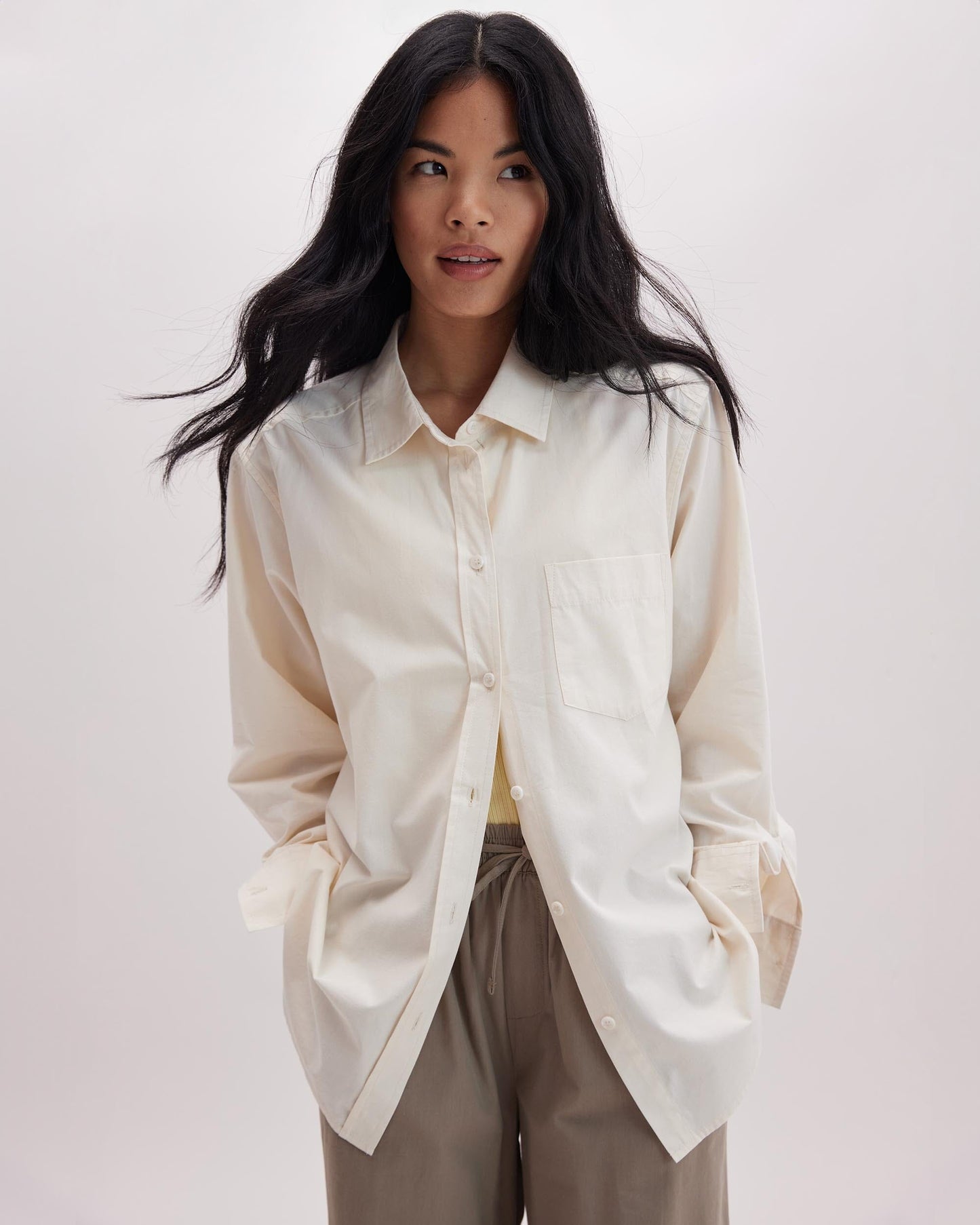 Womens Venice Button Up Shirt - Cotton Rayon Woven - Bone