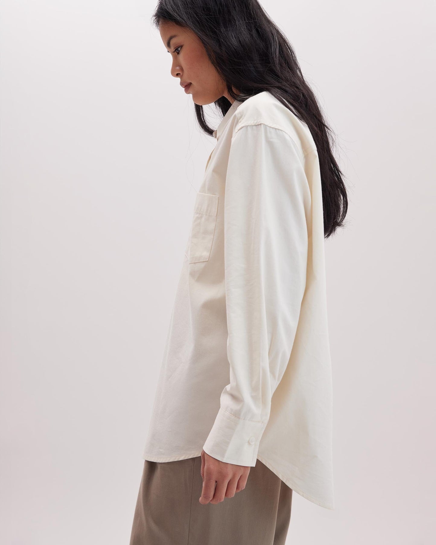 Womens Venice Button Up Shirt - Cotton Rayon Woven - Bone