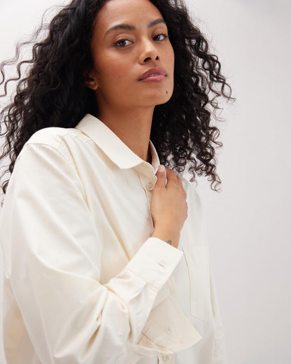 Womens Venice Button Up Shirt - Cotton Rayon Woven - Bone