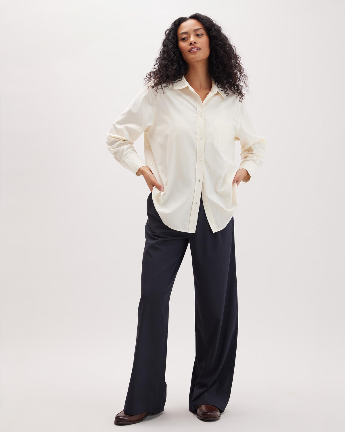 Womens Venice Button Up Shirt - Cotton Rayon Woven - Bone