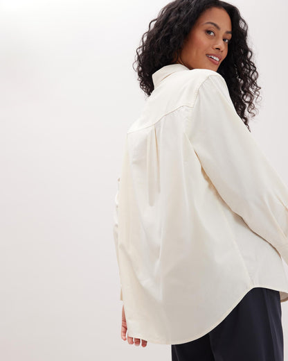 Womens Venice Button Up Shirt - Cotton Rayon Woven - Bone