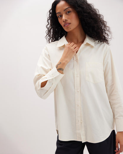 Womens Venice Button Up Shirt - Cotton Rayon Woven - Bone