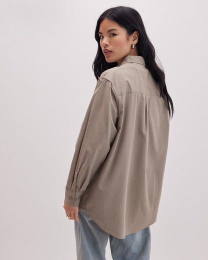 Womens Venice Button Up Shirt - Cotton Rayon Woven - Warm Grey