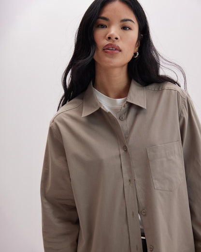 Womens Venice Button Up Shirt - Cotton Rayon Woven - Warm Grey
