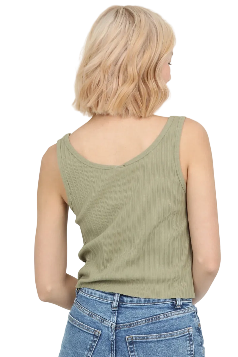 Angie Rib Knit Scoop Neck Tank Top - Sage