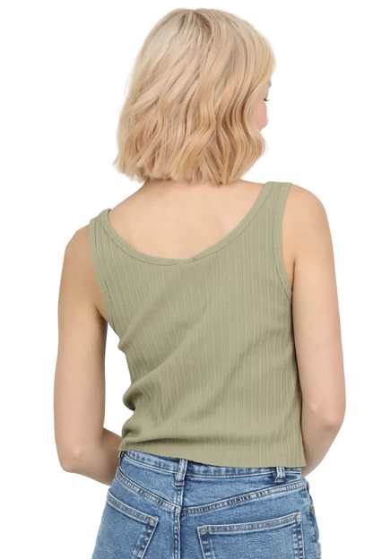 Angie Rib Knit Scoop Neck Tank Top - Sage