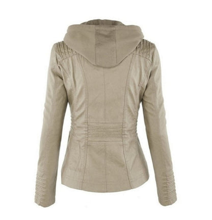 Women's Hooded Leather Jacket