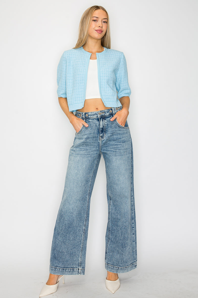 Adjustable Waistband High Rise Baggy Wide Jeans