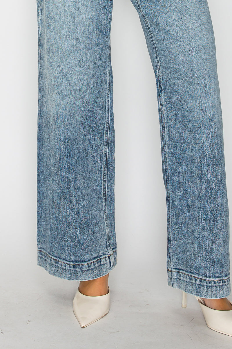 Adjustable Waistband High Rise Baggy Wide Jeans