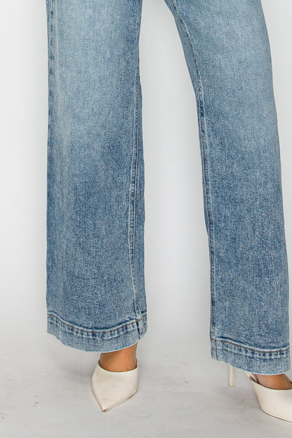 Adjustable Waistband High Rise Baggy Wide Jeans