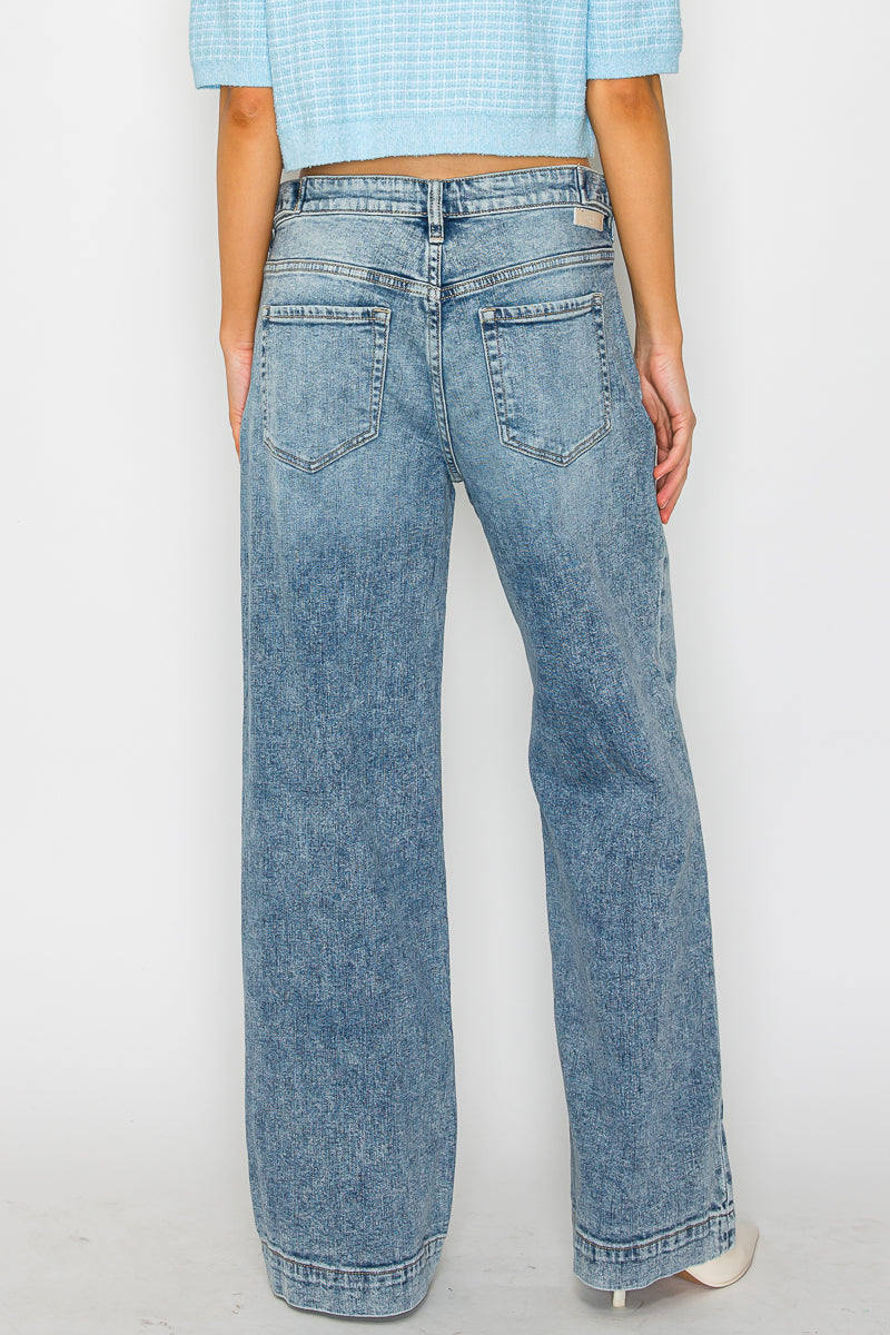 Adjustable Waistband High Rise Baggy Wide Jeans