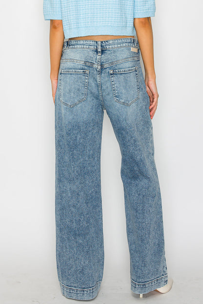 Adjustable Waistband High Rise Baggy Wide Jeans