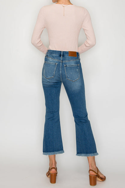 Eco Friendly Corset High Rise Crop Flare Jeans (Medium Wash)