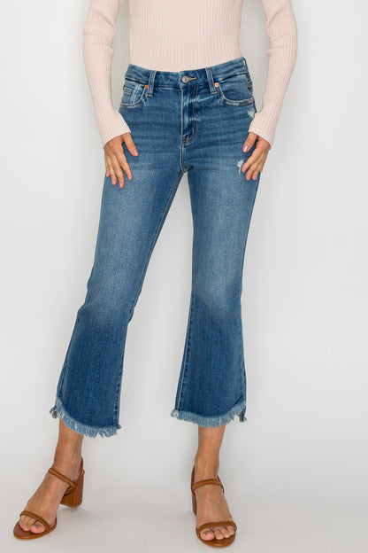Eco Friendly Corset High Rise Crop Flare Jeans (Medium Wash)