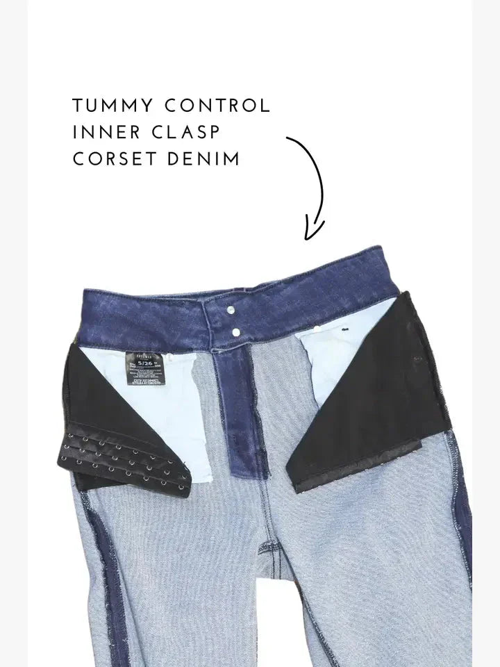 Eco Friendly Corset High Rise Crop Flare Jeans (Medium Wash)