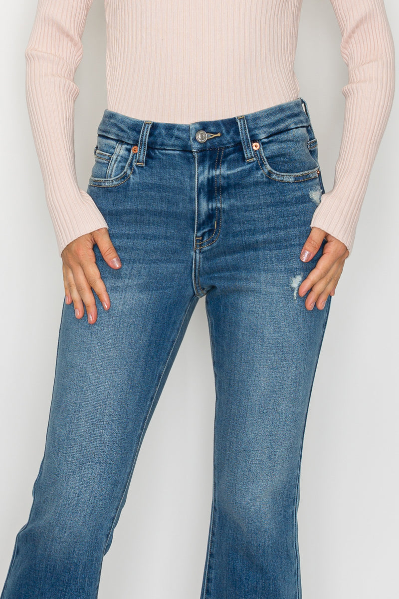 Eco Friendly Corset High Rise Crop Flare Jeans (Medium Wash)