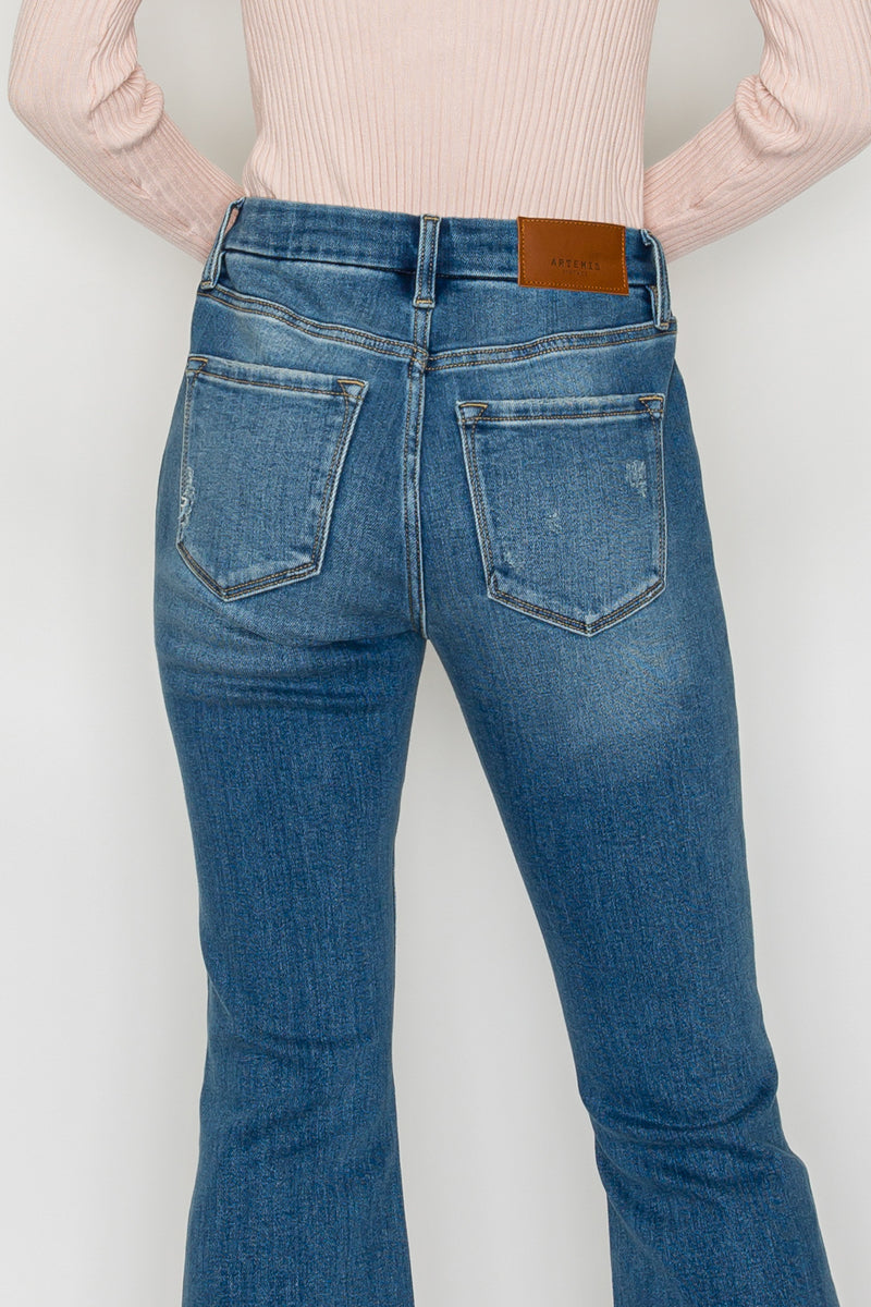 Eco Friendly Corset High Rise Crop Flare Jeans (Medium Wash)