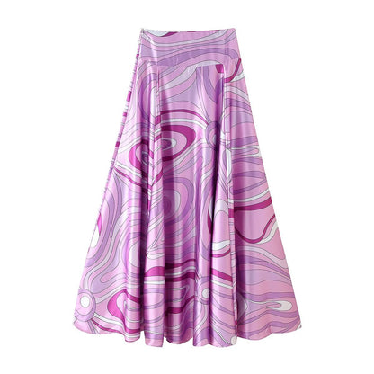 Positioning printed polyester top+skirt set