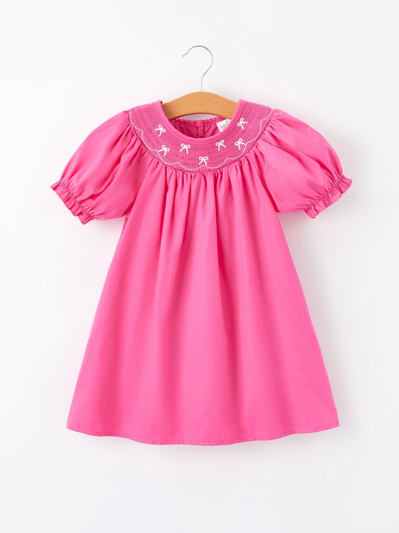 Girls Bow Smocking Embroidery Hot Pink Dress