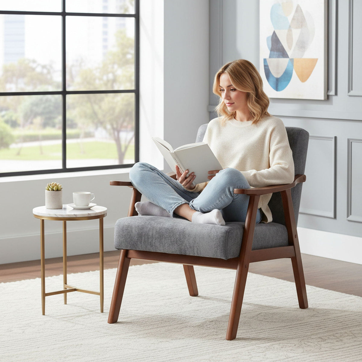 Accent Chair, Classic Mid Century Modern for Extra Seating