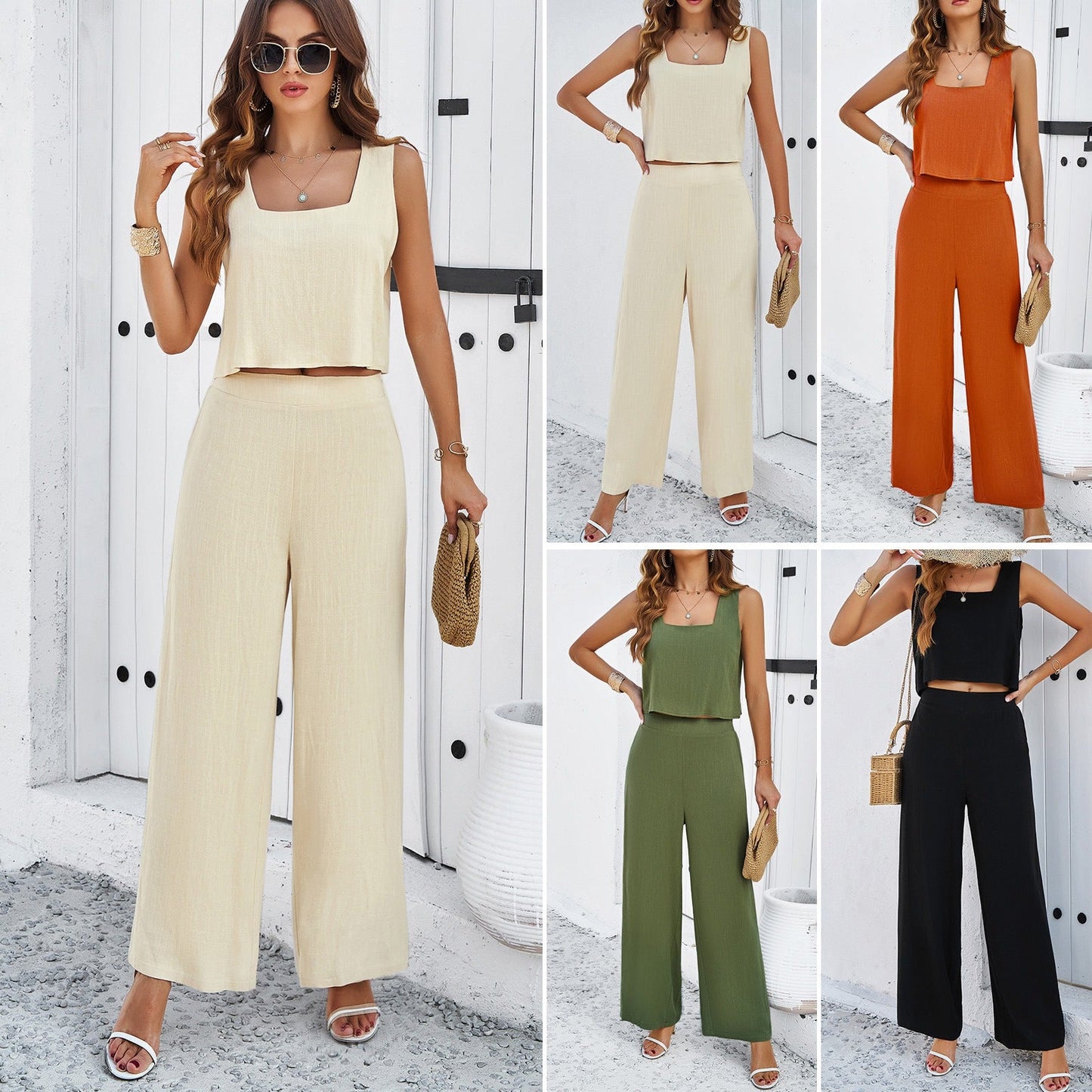 European and American Women’s Spring and Summer Casual Temperament Sleeveless Vest Set