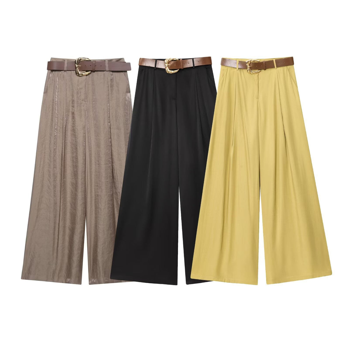 Comes with waistband silk satin wide leg pants