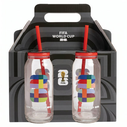 FIFA World Cup Trophy Set of 2 Glass Sippers with Lid and Straw
