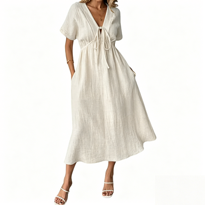 Women's Summer Solid Color V-Neck Dress