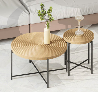Coffee and End Table Set Waterproof Cover, Distressed Cylindrical Design, Legs Classic Rustic Charm (Set of 2)