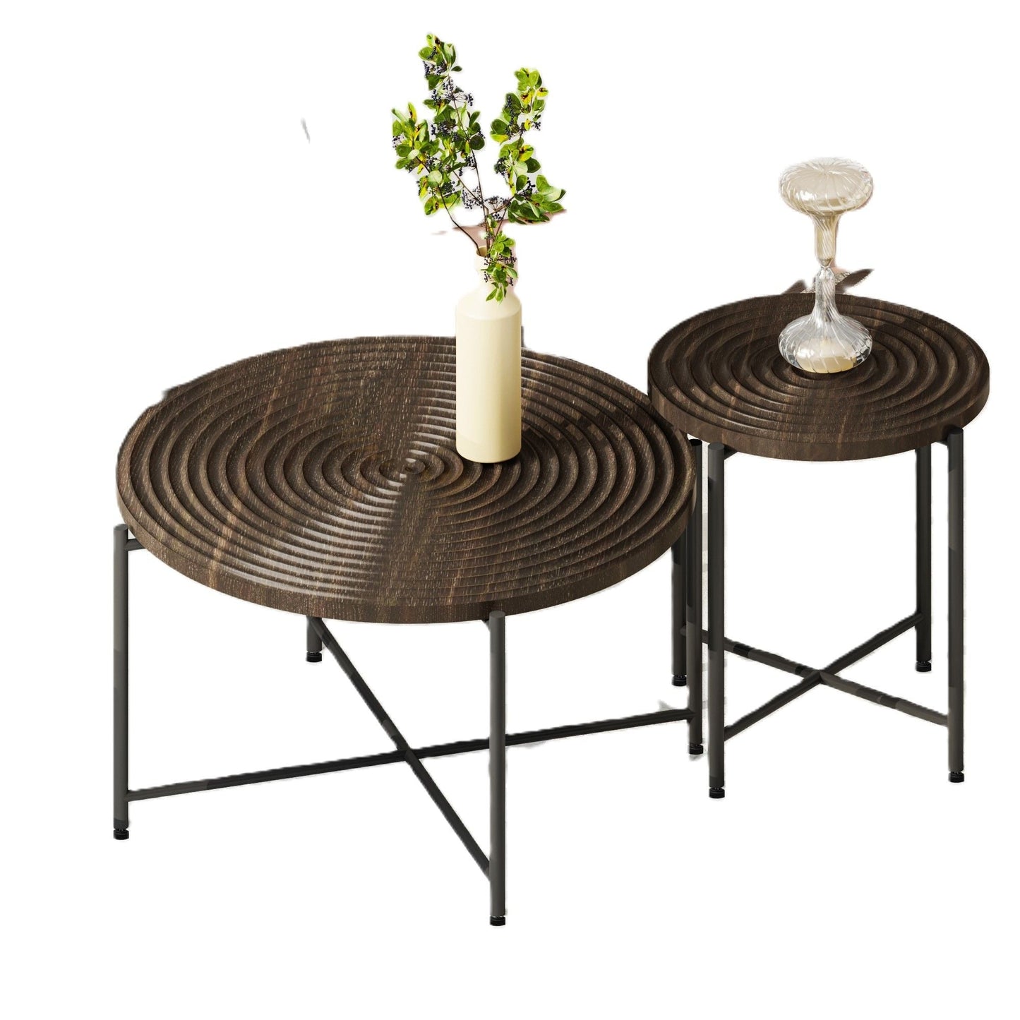 Coffee and End Table Set Waterproof Cover, Distressed Cylindrical Design, Legs Classic Rustic Charm (Set of 2)