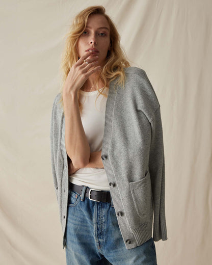 Womens Alexa Lightweight Cardigan - Cotton Sweater Knit - Heather Grey