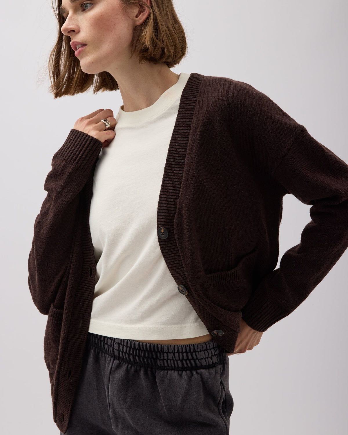 Womens Alexa Lightweight Cardigan - Cotton Sweater Knit - Mole