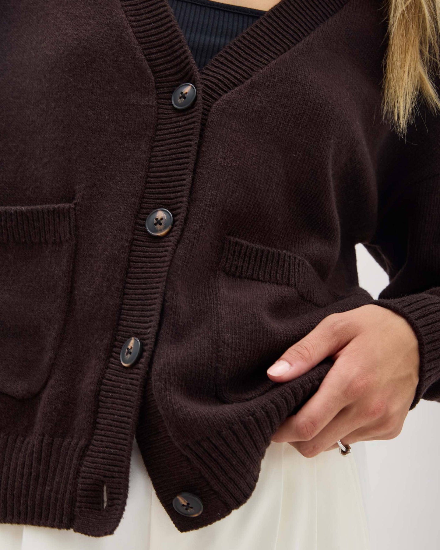 Womens Alexa Lightweight Cardigan - Cotton Sweater Knit - Mole