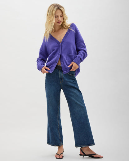 Womens Alexa Lightweight Cardigan - Cotton Sweater Knit - Purple Pop