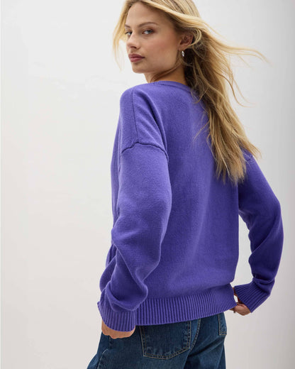 Womens Alexa Lightweight Cardigan - Cotton Sweater Knit - Purple Pop