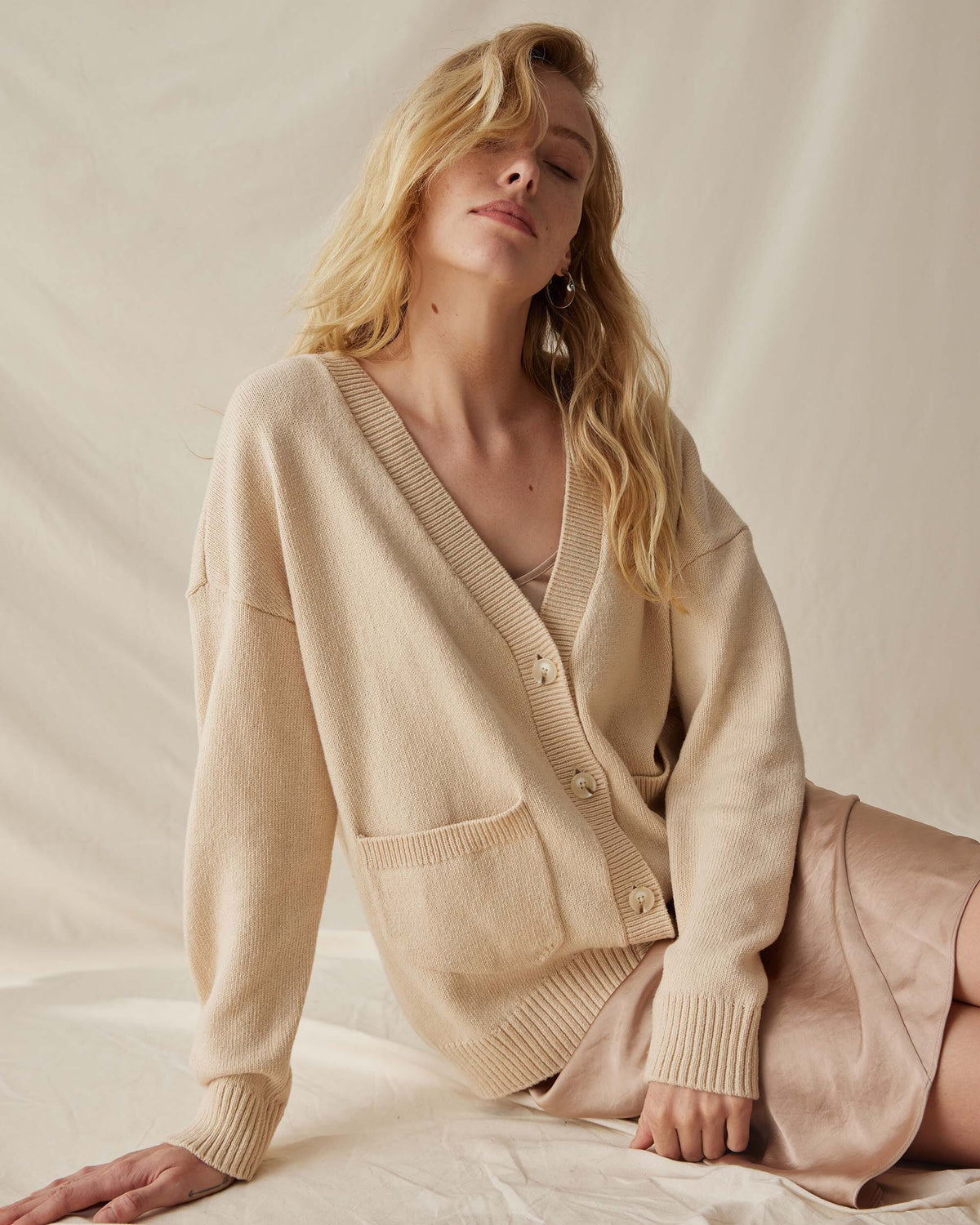 Womens Alexa Lightweight Cardigan - Cotton Sweater Knit - Whitecap