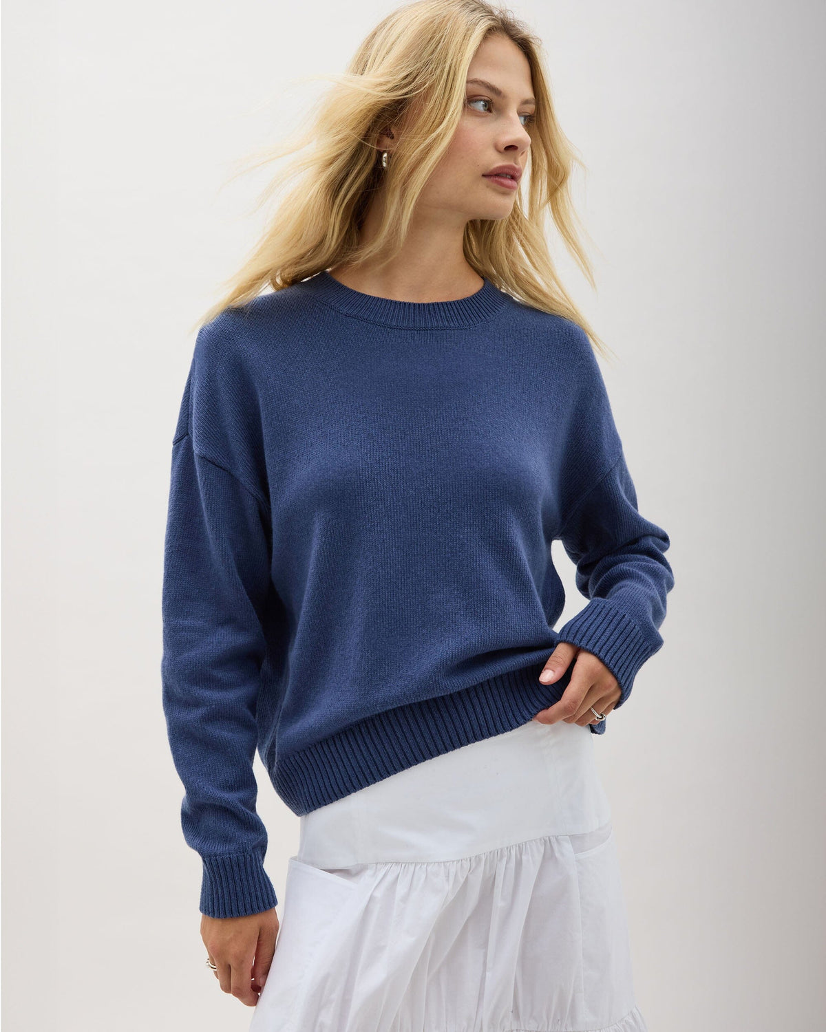 Womens Felicity Lightweight Sweater - Cotton Sweater Knit - Vintage Indigo