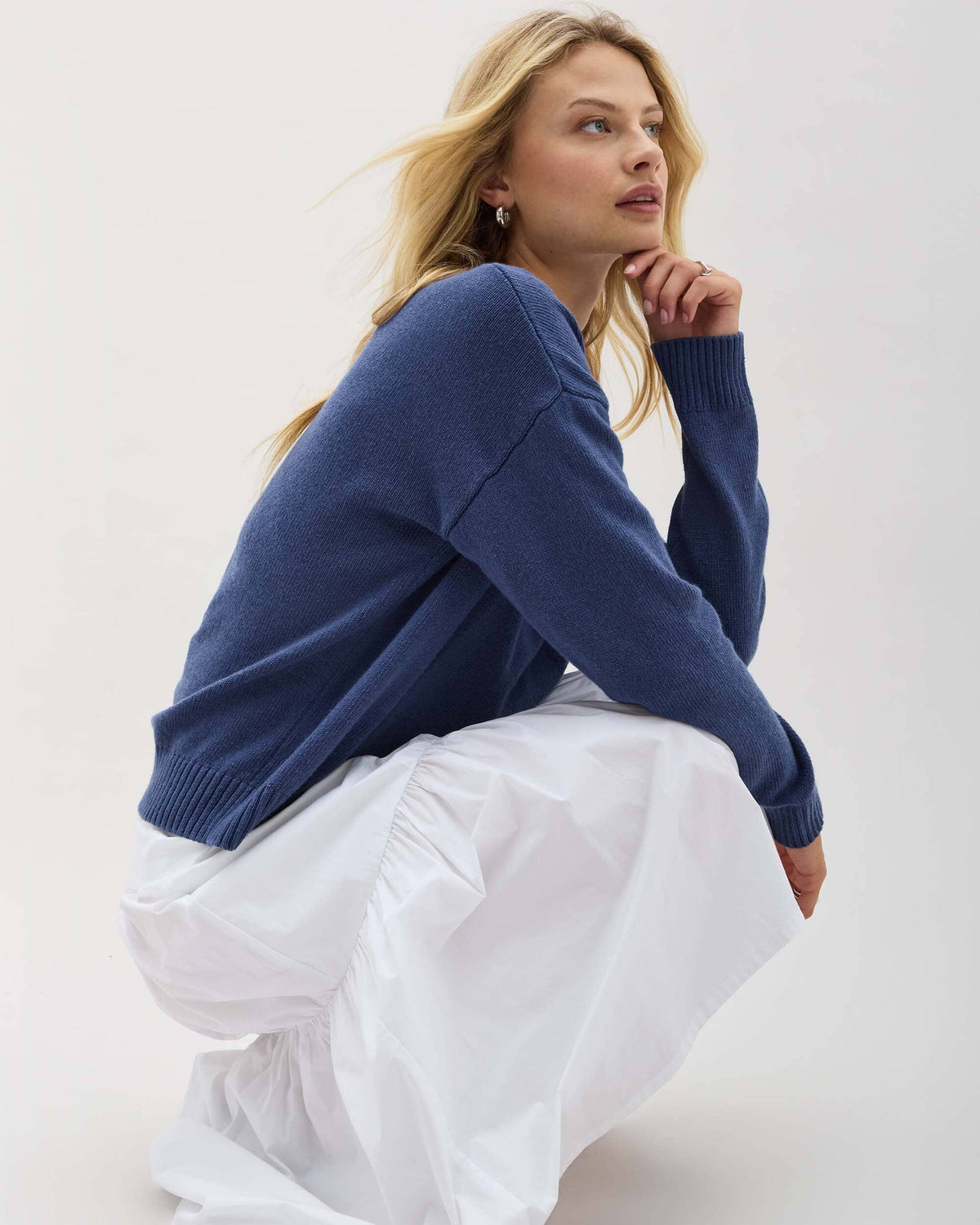 Womens Felicity Lightweight Sweater - Cotton Sweater Knit - Vintage Indigo