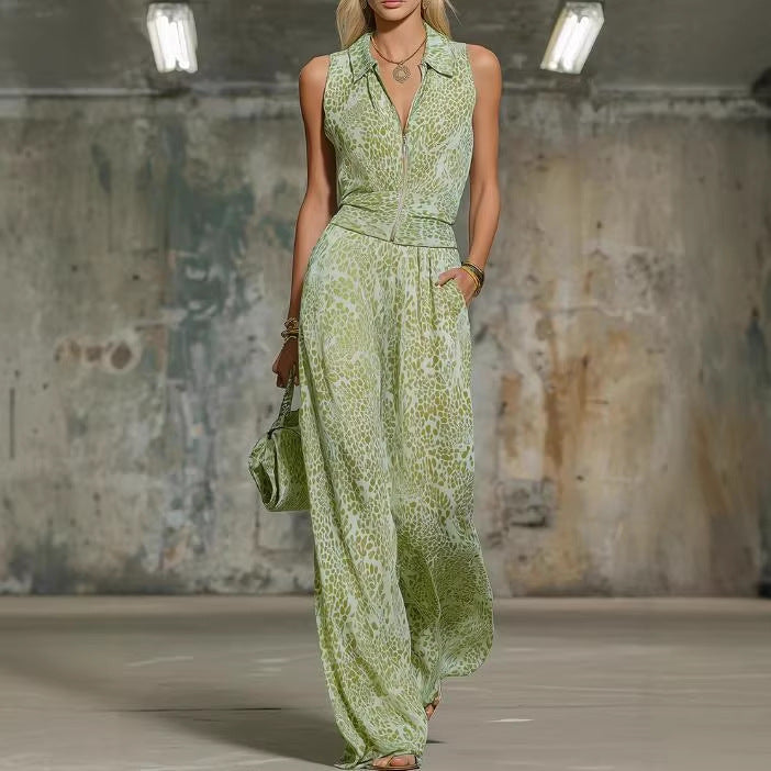 Floral Print Zip-Up Sleeveless Jumpsuit – Women's Wide Leg Romper