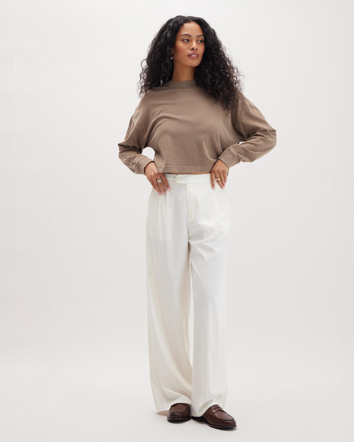 Womens Sophia Fluid Wide Leg Trouser - Polyester Modal Twill - Bone