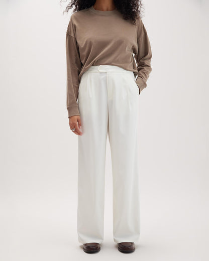 Womens Sophia Fluid Wide Leg Trouser - Polyester Modal Twill - Bone