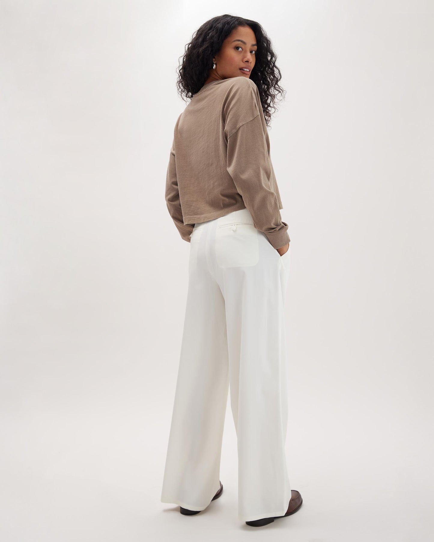 Womens Sophia Fluid Wide Leg Trouser - Polyester Modal Twill - Bone