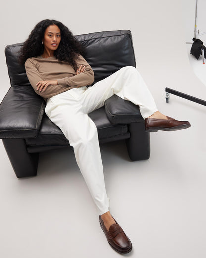 Womens Sophia Fluid Wide Leg Trouser - Polyester Modal Twill - Bone