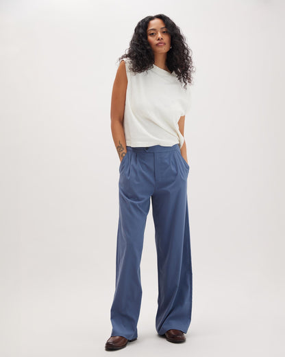 Womens Sophia Fluid Wide Leg Trouser - Polyester Modal Twill - Vintage Indigo